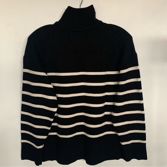 Zara 🆕 Breton Striped Marinière Sweater 1/4 Zip Parisian Chic Black Off White M - Picture 8 of 13